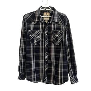 Western Plaid Snap Button Long Sleeve Roll Tab Shirt